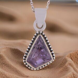 Handmade Amethyst Fancy Shape Sterling SIlver Pendant